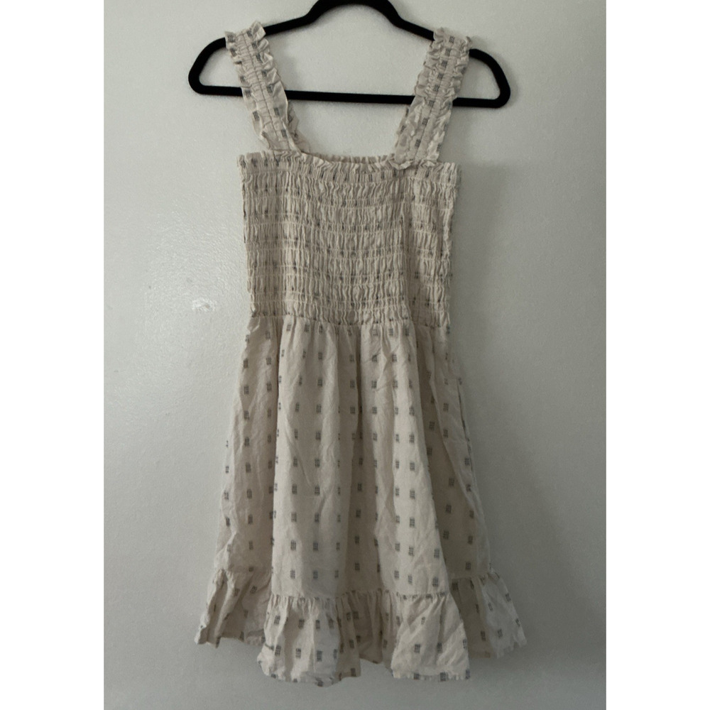 Madewell Lucie Smocked Tank Mini Dress XS Textural Clipdot Pattern Ruffle Straps